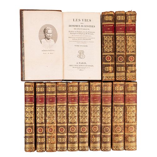 Dacier, Delaroche, A. L. Les Vies des Hommes Illustres de Plutarque. Paris: Louis Duprat-Duverger, 1811.  8o. Tomos I...