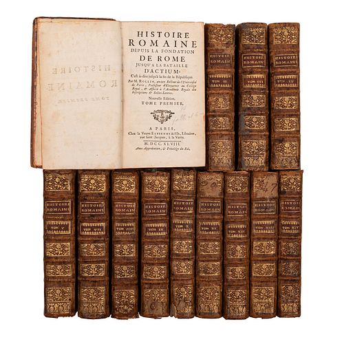 Rollin, Charles. Histoire Romaine Depuis la Fondation de Rome. París: Veuve Estienne & Fils., 1741-1748. 10 mapas, un plano. Piezas: 13