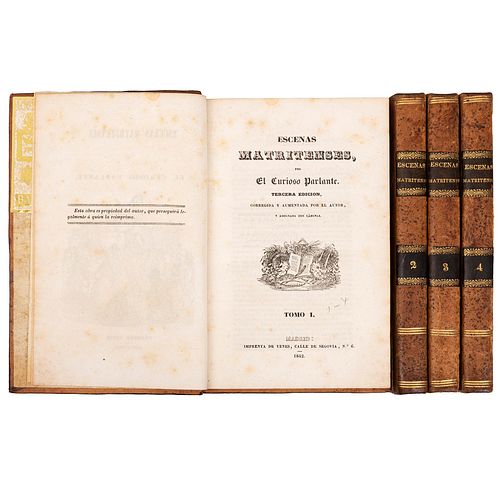 El Curioso Parlante (Ramón Mesoneros Romano). Escenas Matritenses. Madrid: Imprenta de Yenes, 1842.  8o. marquilla, VI...