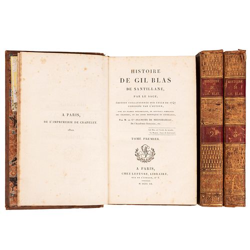 Neufchâteau, Francois. Histoire de Gil Blas de Santillane. Paris: Lefevre, 1820. 8o. marquilla, Tomos I - III. Édition...