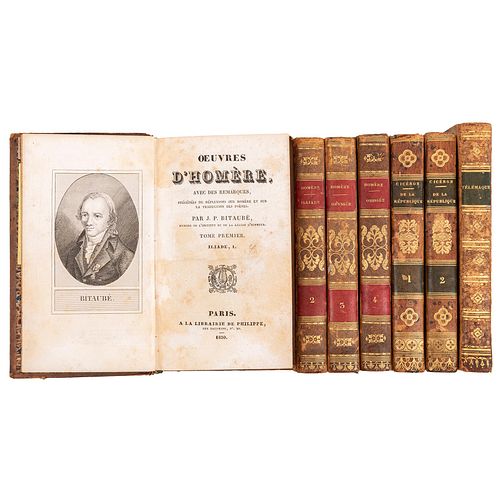 Obras de los Clásicos Griegos, en Francés. a) Bitaubé. Oeuvres D'homere. Iliada - Odisea. Paris: Librairie de Philippe, 1830.  8o. m...