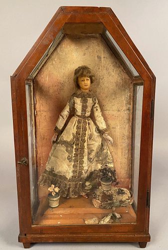 17th c Wax Doll in Glass Case