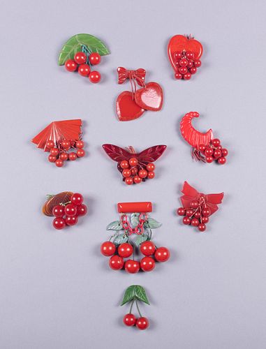 COLLECTION OF CHERRY MOTIF VINTAGE JEWELRY, 1930-1950s