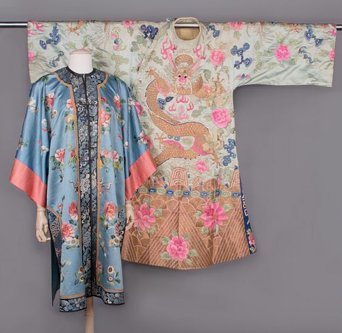 TWO EMBROIDERED SILK ROBES, CHINA, EARLY 20TH C