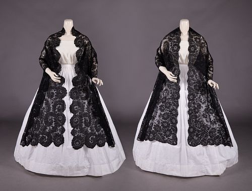 TWO SILK CHANTILLY LACE SHAWLS, 1850-1860s