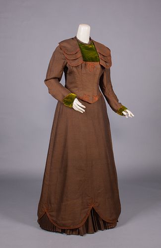 WOOL & SILK VELVET DAY DRESS, 1880s