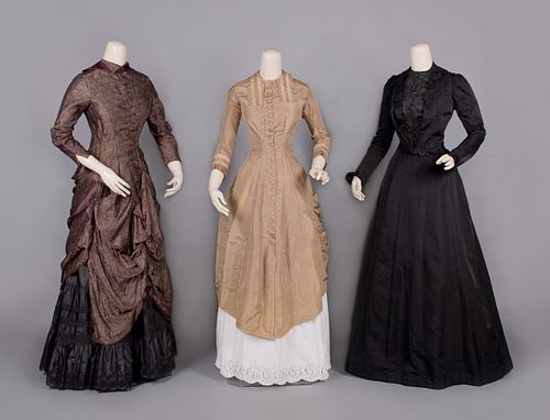 TWO EXTENDED BODICES & ONE MOURNING DRESS, LATE 19TH C