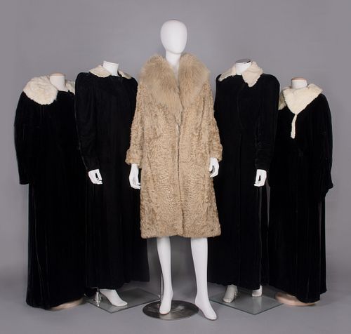 FIVE FUR OR VELVET COATS, BALTIMORE, 1920-1940s