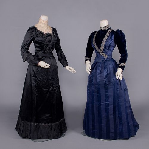 TWO SILK SATIN DINNER DRESSES, 1890s