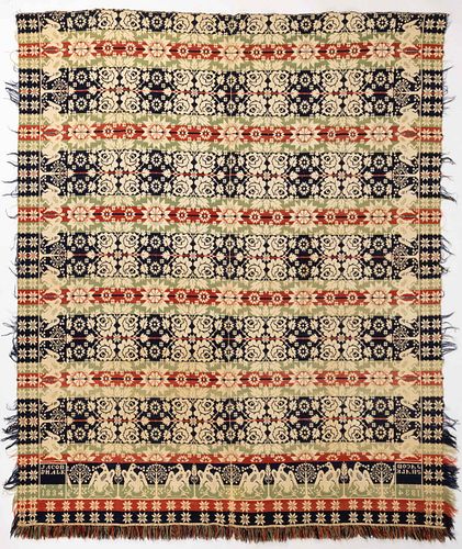 LEBANON CO., PENNSYLVANIA SIGNED AND DATED JACQUARD COVERLET