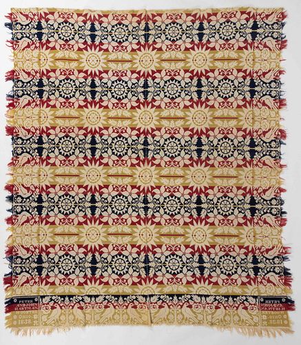 WOOSTER, OHIO SIGNED AND DATED JACQUARD COVERLET