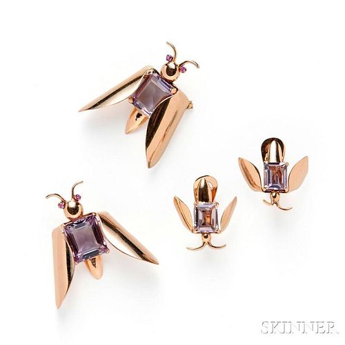 14kt Rose Gold, Amethyst, and Ruby Insect Suite