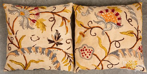 Pair of crewelwork pillows.