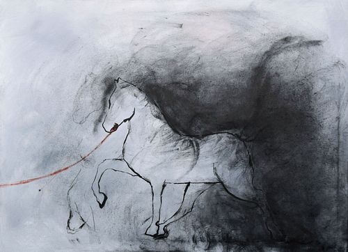 Susan Rothenberg Mixed Media Horse Painting, 43"W