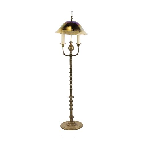 Arts & Crafts Quoizel Glass and Brass Floor Lamp