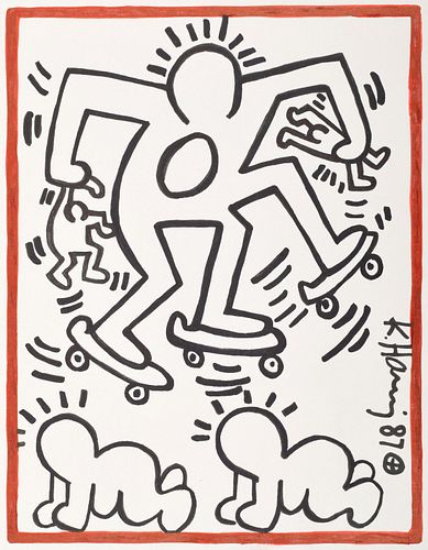Keith Haring "Man on Skates" Ink Drawing, Estate COA