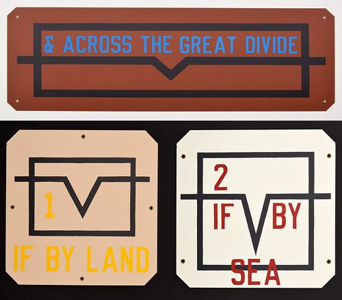 3 Lawrence Weiner "Great Divide" Enamel Signs