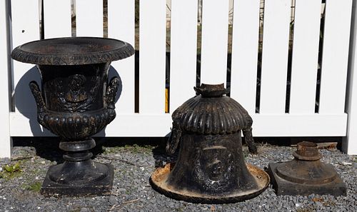PAIR OF AMERICAN HISTORICAL FIGURAL CAST-IRON URNS