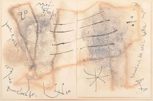 Joan Miro Mixed Media Work on Paper, Gordon Bunshaft