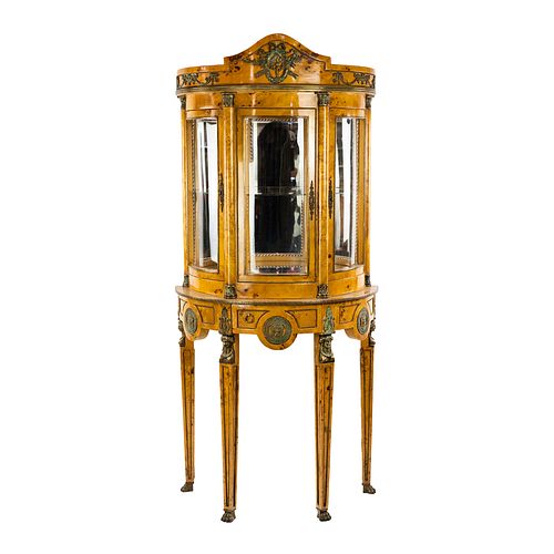 French Empire Style Burr Yew Wood Vitrine Cabinet