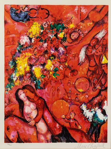 Marc Chagall 'Bouquet and Red Circus' Lithograph