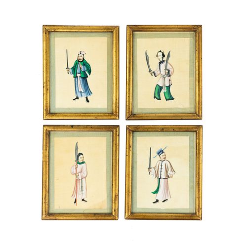 Set of 4 Chinese Peking Opera Figure Paintings on Silk