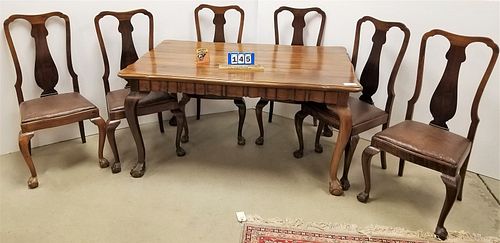 S AFRICAN STINKWOOD DINING TABLE 30-1/2" X 37-1/2"W X 5'L W/6 CHAIRS MADE BY GEO. PARKS ADN SONA KNYSNA S AFRICA