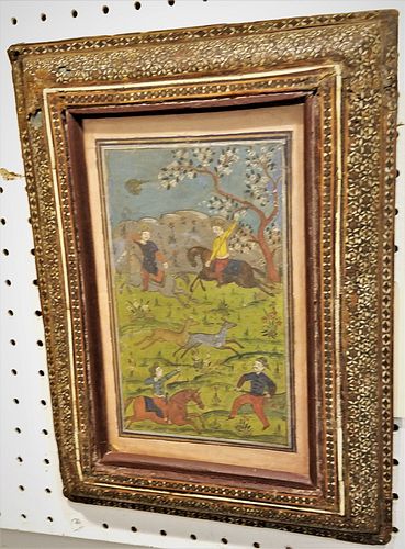 INDO INLAID FRAMED 18TH C PTG 8 1/2" X 5", 14" X 10" OVERALL