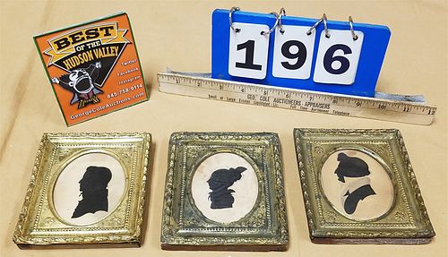 LOT 3 EARLY 19TH C BRASS FRAMED SILHOUETTES 3 6/8 X 2 3/4