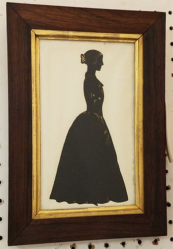 FRAMED 19TH C SILHOUETTE OF WOMAN IN ROSEWOOD FRAME 9 1/2" X 5 1/2"