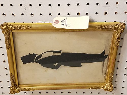 FRAMED 19TH C SILHOUETTE OF GENT IN TOPHAT & TUX 10 3/3" X 7" STAMPED TAKEN AT THE HUBBARD GALLERY