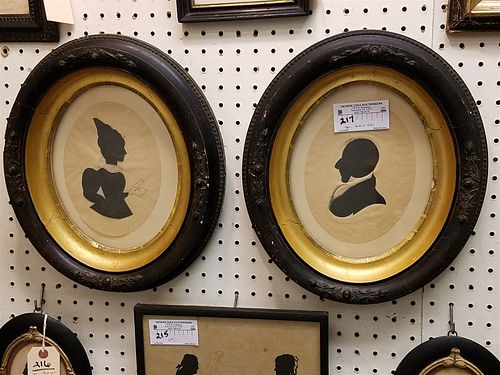 PT 19TH C OVAL FRAMED SILHOUETTES SGND. & DATED 1881 8"X 6"