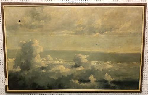 ALL ORIGINAL UNTOUCHED O/C "SUNSET AT 15,000 FEET" SGND. ERIC SLOANE 1947 44 1/2" X 71 1/2"