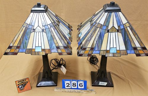 PR LEADED GLASS SHADE TABLE LAMPS 2'H X15.5"SQ.
