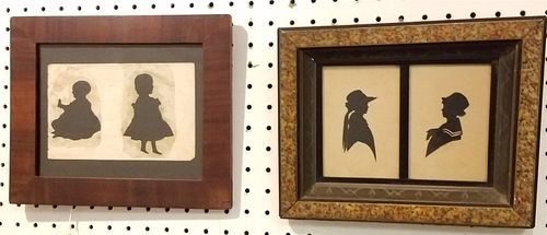 LOT OF 2 FRAMED DOUBLED SILHOUETTE OF CHILDREN 19TH C. 4 3/4" X 7 1/2" & 1919 SGND. ROSS 5" X 6 3/4"