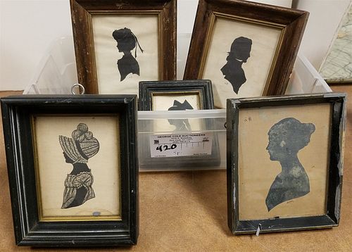 LOT 5 FRAMED SILHOUETTES PR 4 1/2" X 3 1/2", 4" X 3", 4 1/2" X 3 1/2" SGND H. CARLY AND 4" X 3"