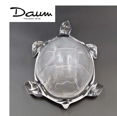 Large Signed 1970's Crystal Turtle ' Daum France '
