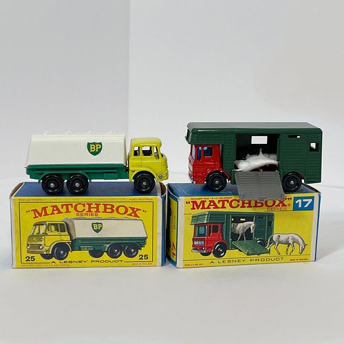Group Of Six Boxed Matchbox 1-75 Series Vehicles, Including 16 Case Tractor, red body, yellow base, motor and blade, green rubber treads; 16 Scammell 
