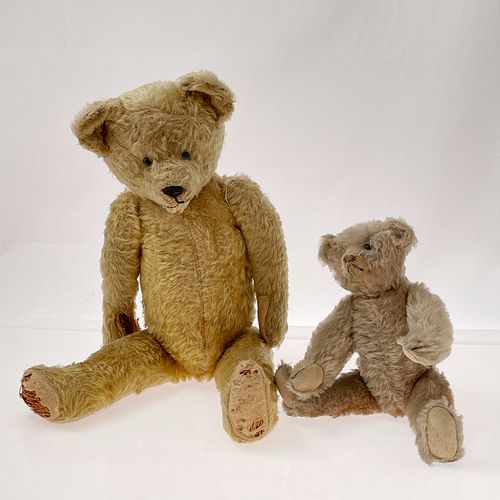 Vintage 18" Teddy Bear And A Small Steiff Bear, The larger bear maker unknown, golden mohair, center stitching, black boot button eyes, fixed head, pr