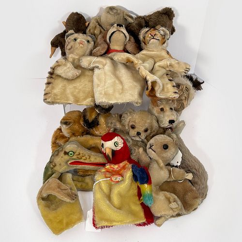 Collection Of Fourteen Vintage Steiff Hand Puppets, All mohair, circa 1960s-1970s, not including original buttons or tags unless otherwise stated, ani
