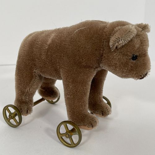Steiff 0132-24 Teddy Bear Seesaw And Steiff Bear On Wheels, Both circa 1980s replicas, including 0132-24, featuring two seated bears on a metal seesaw