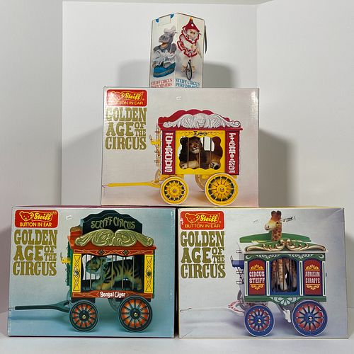 Three Steiff Limited Edition "Golden Age Of The Circus" Animals In Cages And A Ringmaster Teddy Baby, Circa 1980s, from an edition of 5,000, including