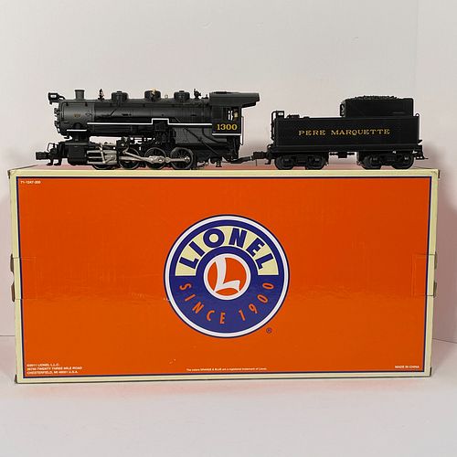 Modern Lionel 6-11251 O Gauge Pere Marquette 0-8-0 Steam Locomotive And Tender, Three-rail, die cast metal, black livery, Legacy Control System equipp