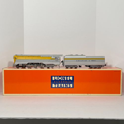 Modern Lionel 6-18043 O Gauge C&amp;O Semi-Scale Streamline Hudson 4-8-4 Steam Locomotive And Tender, Three-rail, die cast metal, silver and yellow "C