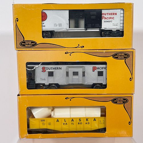 Six O Gauge Lionel Limited Edition Series Cabooses And Other Rolling Stock, All in yellow boxes, circa late 1970s, including 6-9313 Gulf Three Dome Ta