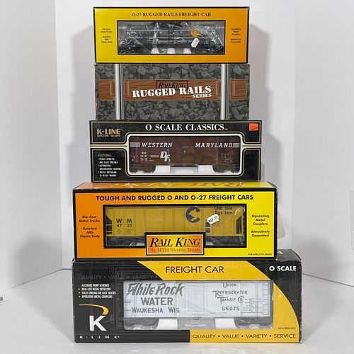 Group Of Ten MTH Rail King, K-Line And Williams O Gauge Rolling Stock, All boxed, three-rail, die cast metal and plastic, including a William 47979 Op