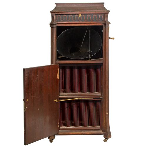 Edison Disc Phonograph, Floor case with disc cabinet.51in. h 20in. w 20in. dCondition: Working order not guaranteed.
