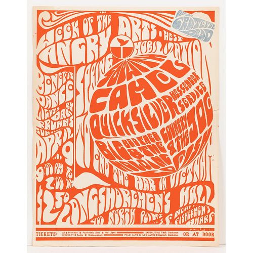 Grateful Dead "Week Of The Angry Arts" Longshoreman's Hall Concert Poster, AOR 2.193,1966, Extremely rare type 2 poster, red screen print on thin whit