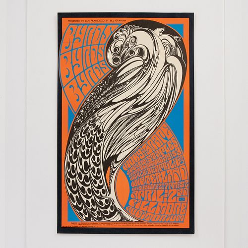 BG-57 First Printing Byrds Fillmore Auditorium Concert Poster, 1967, Artwork by Wes Wilson, for shows in San Francisco, March 31 to April 2, 1967 incl
