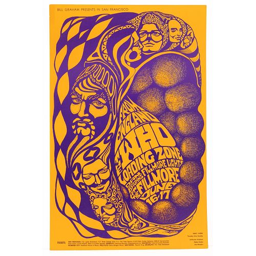 BG-68 The Who Fillmore Auditorium Concert Poster With Jimi Hendrix Reference, 1967, First printing, artwork by Bonnie MacLean for two shows in San Fra